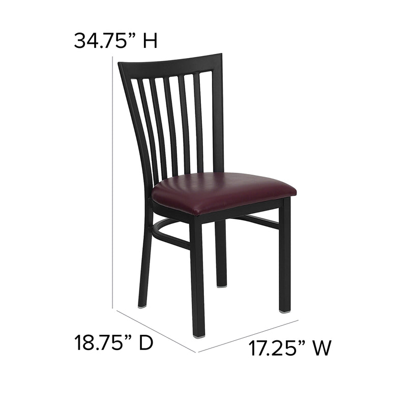 SINGLEWAVE Series Black School House Back Metal Restaurant Chair - Burgundy Vinyl Seat