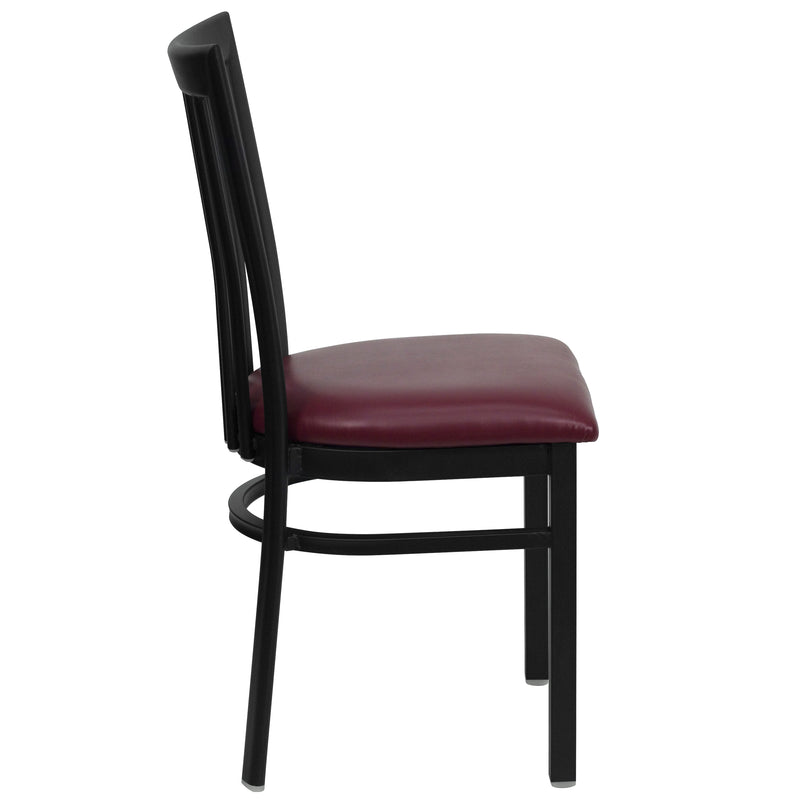 SINGLEWAVE Series Black School House Back Metal Restaurant Chair - Burgundy Vinyl Seat