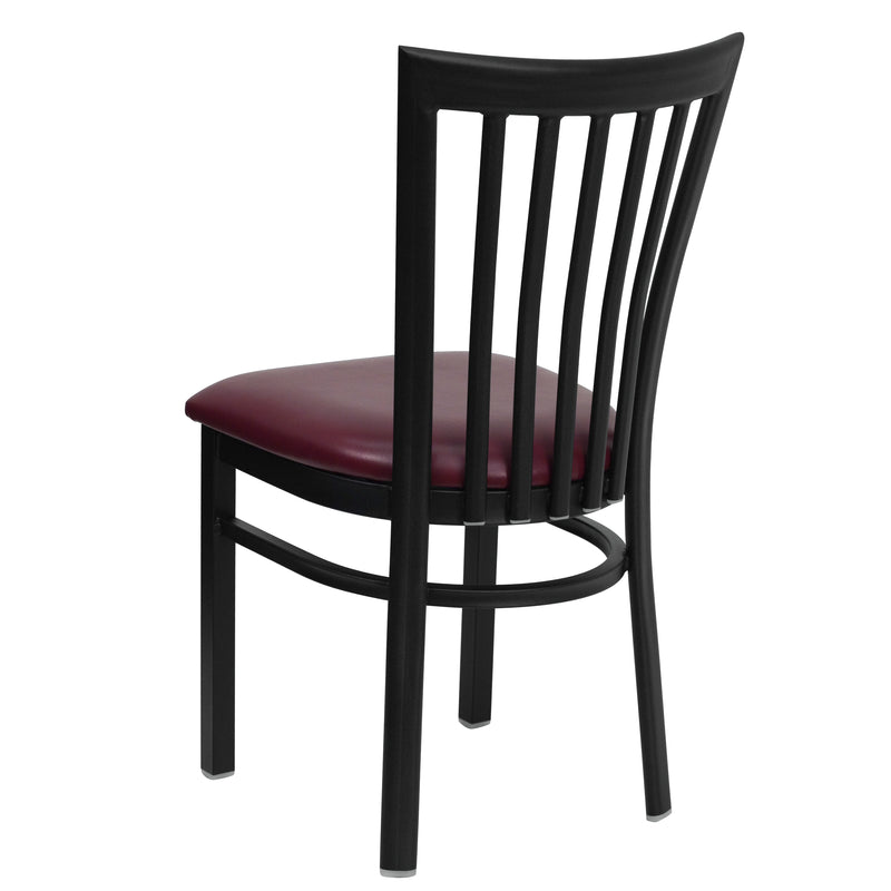 SINGLEWAVE Series Black School House Back Metal Restaurant Chair - Burgundy Vinyl Seat