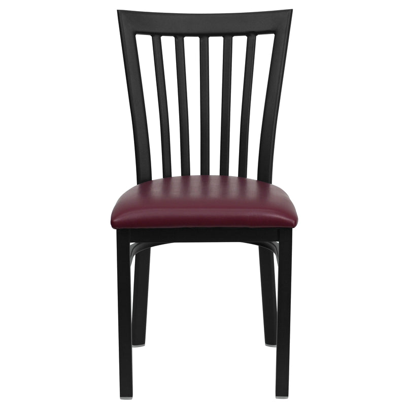 SINGLEWAVE Series Black School House Back Metal Restaurant Chair - Burgundy Vinyl Seat