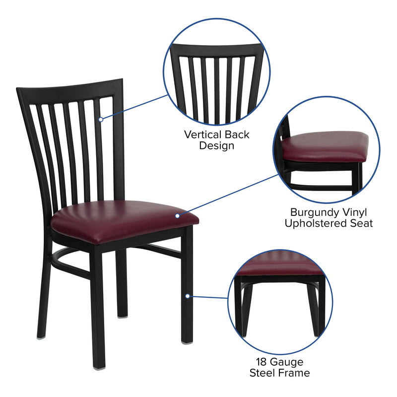 SINGLEWAVE Series Black School House Back Metal Restaurant Chair - Burgundy Vinyl Seat