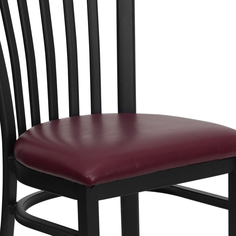 SINGLEWAVE Series Black School House Back Metal Restaurant Chair - Burgundy Vinyl Seat