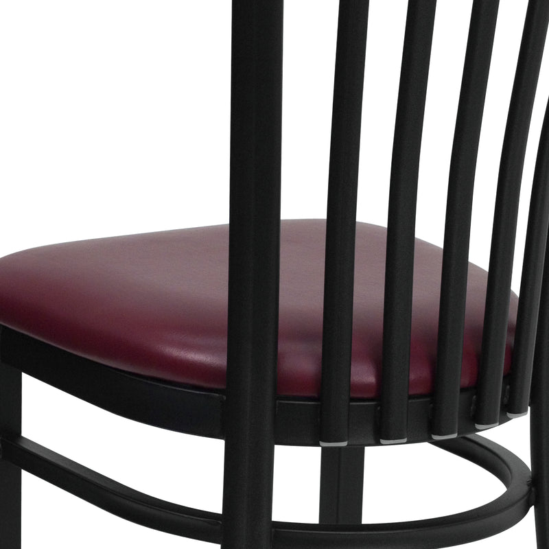 SINGLEWAVE Series Black School House Back Metal Restaurant Chair - Burgundy Vinyl Seat