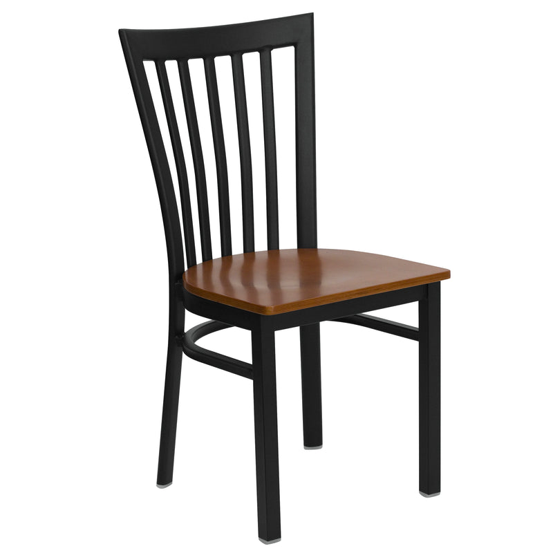 SINGLEWAVE Series Black School House Back Metal Restaurant Chair - Cherry Wood Seat