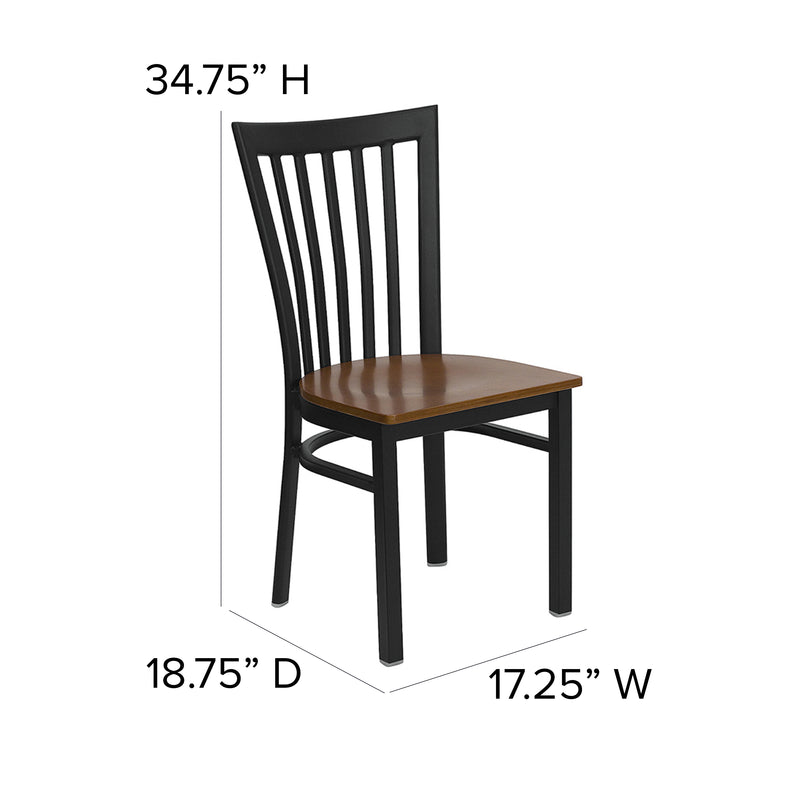 SINGLEWAVE Series Black School House Back Metal Restaurant Chair - Cherry Wood Seat