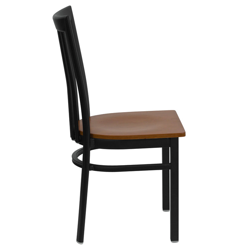 SINGLEWAVE Series Black School House Back Metal Restaurant Chair - Cherry Wood Seat