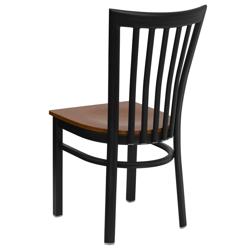 SINGLEWAVE Series Black School House Back Metal Restaurant Chair - Cherry Wood Seat