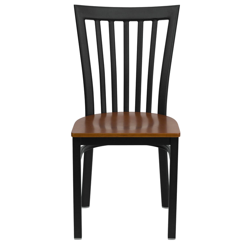 SINGLEWAVE Series Black School House Back Metal Restaurant Chair - Cherry Wood Seat