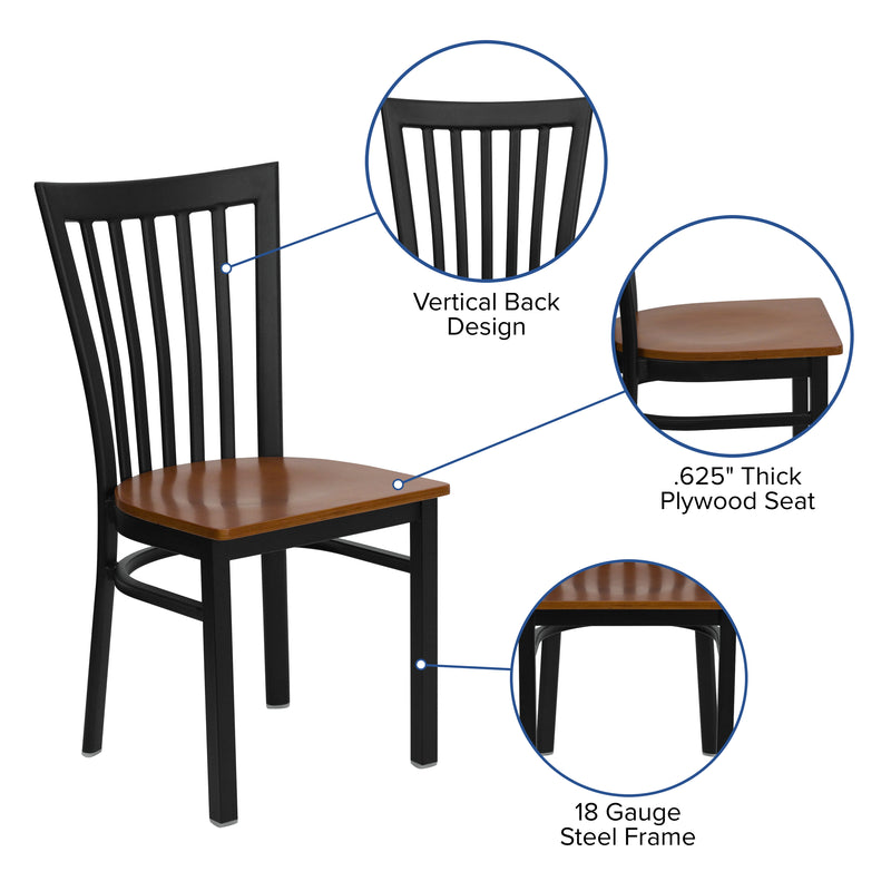 SINGLEWAVE Series Black School House Back Metal Restaurant Chair - Cherry Wood Seat