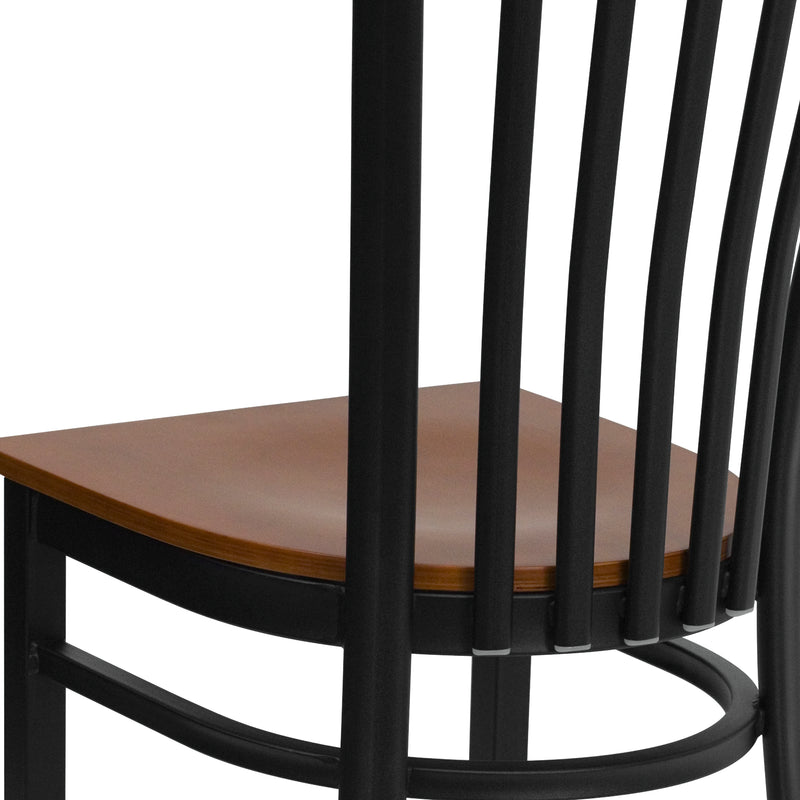 SINGLEWAVE Series Black School House Back Metal Restaurant Chair - Cherry Wood Seat