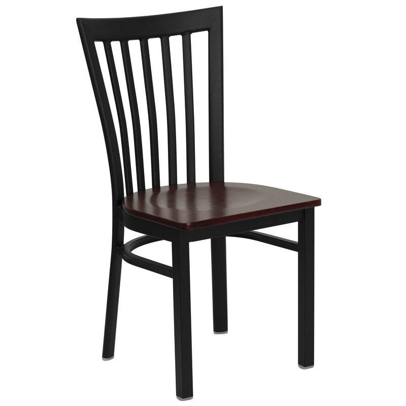 SINGLEWAVE Series Black School House Back Metal Restaurant Chair - Mahogany Wood Seat