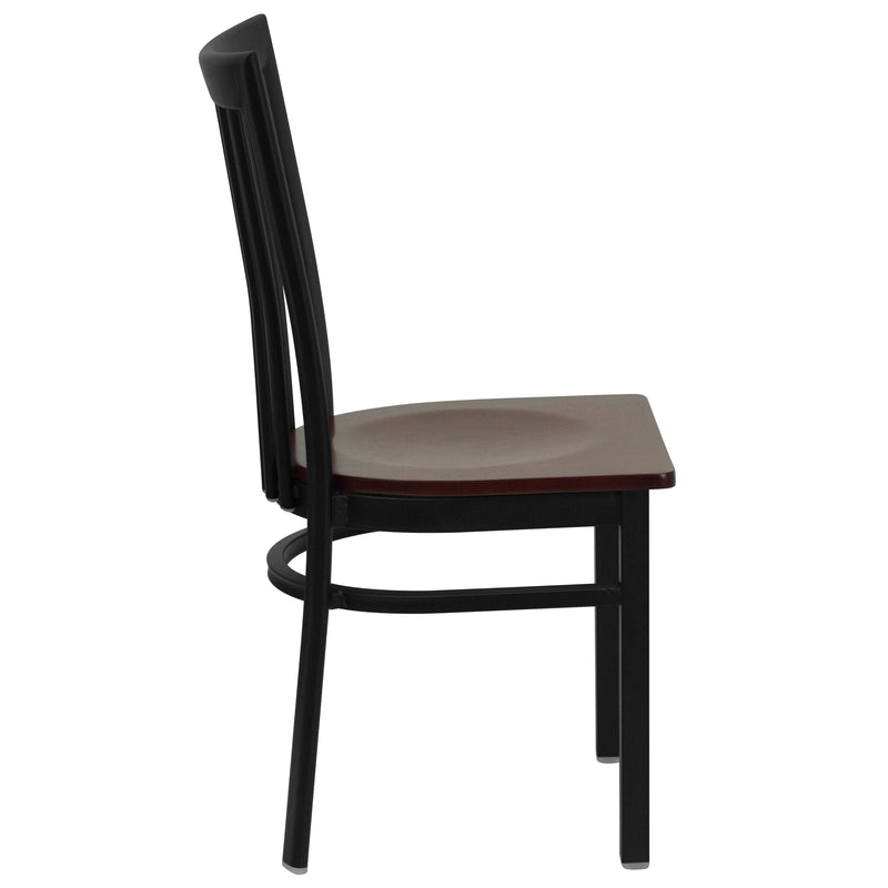 SINGLEWAVE Series Black School House Back Metal Restaurant Chair - Mahogany Wood Seat