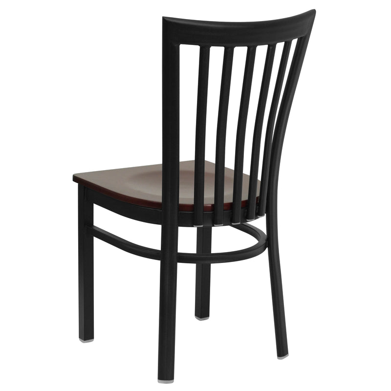 SINGLEWAVE Series Black School House Back Metal Restaurant Chair - Mahogany Wood Seat