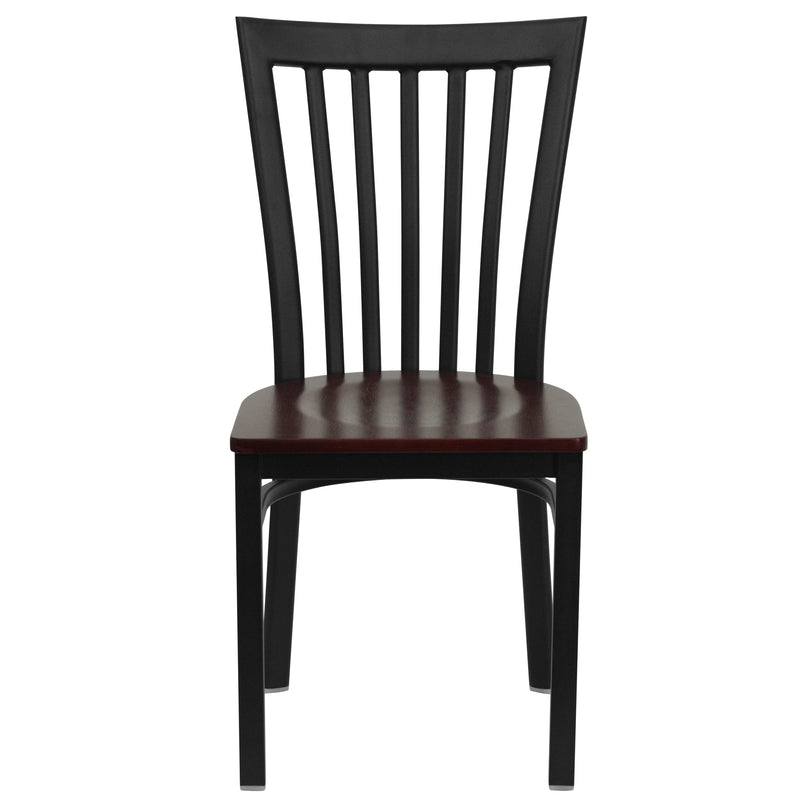 SINGLEWAVE Series Black School House Back Metal Restaurant Chair - Mahogany Wood Seat