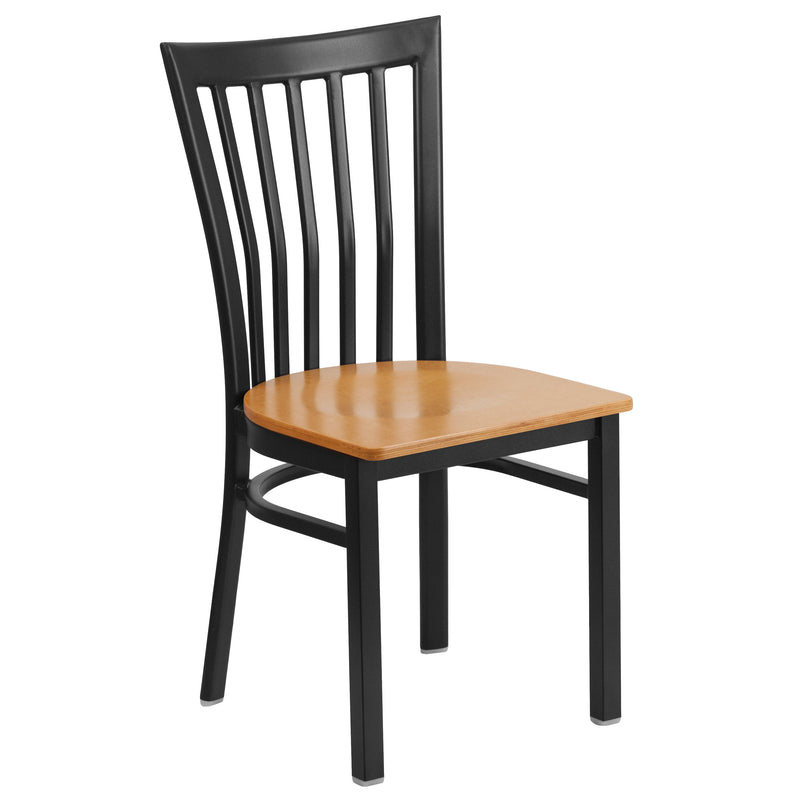 SINGLEWAVE Series Black School House Back Metal Restaurant Chair - Natural Wood Seat