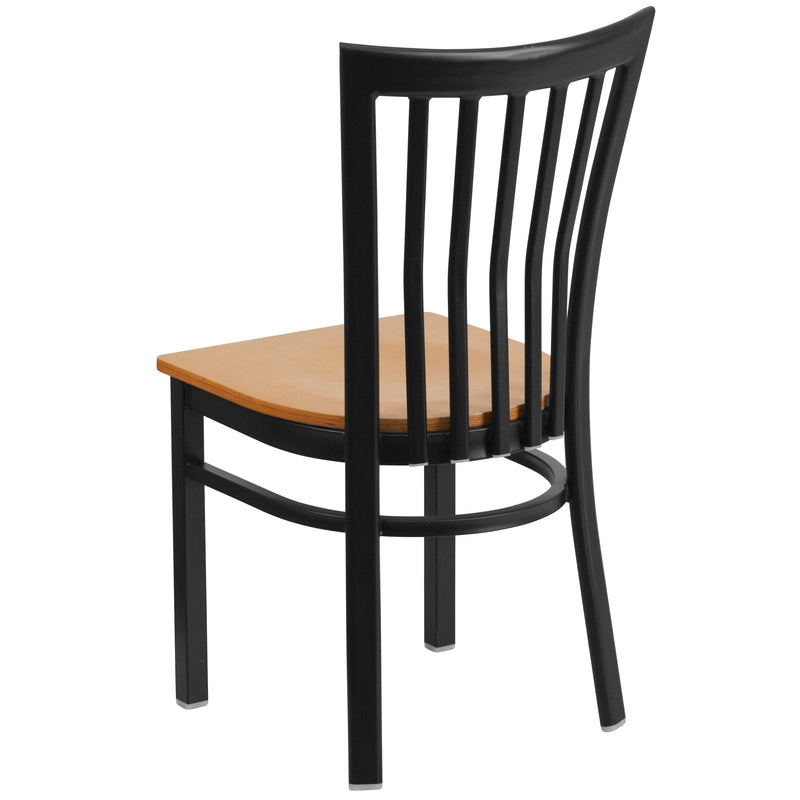 SINGLEWAVE Series Black School House Back Metal Restaurant Chair - Natural Wood Seat