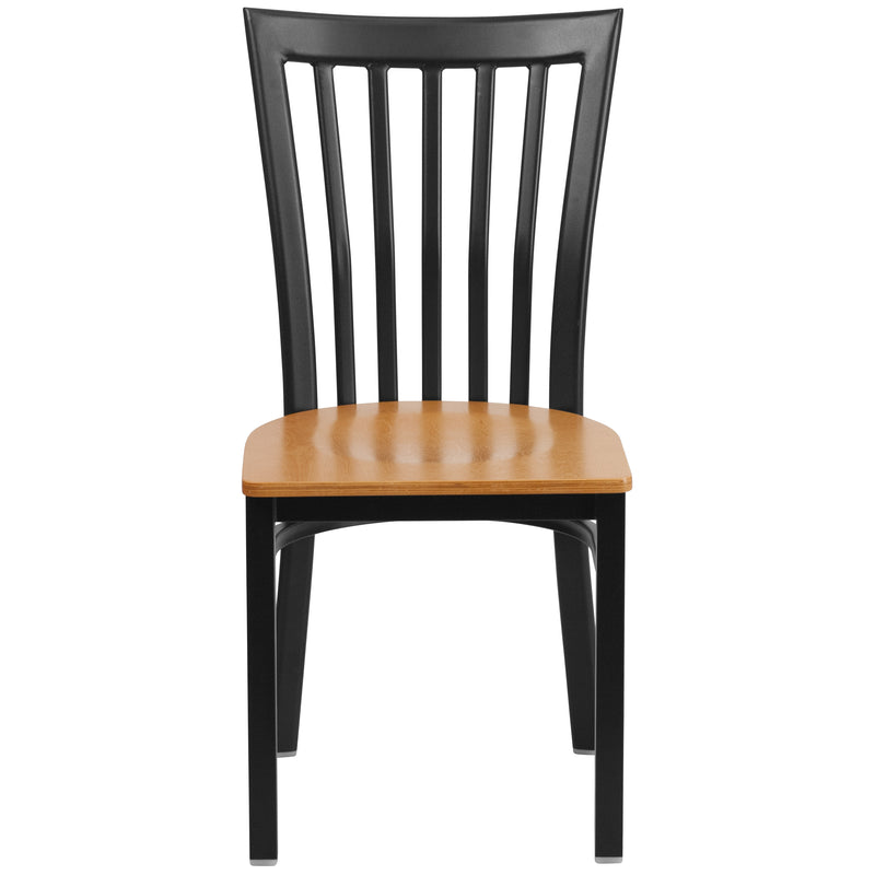 SINGLEWAVE Series Black School House Back Metal Restaurant Chair - Natural Wood Seat