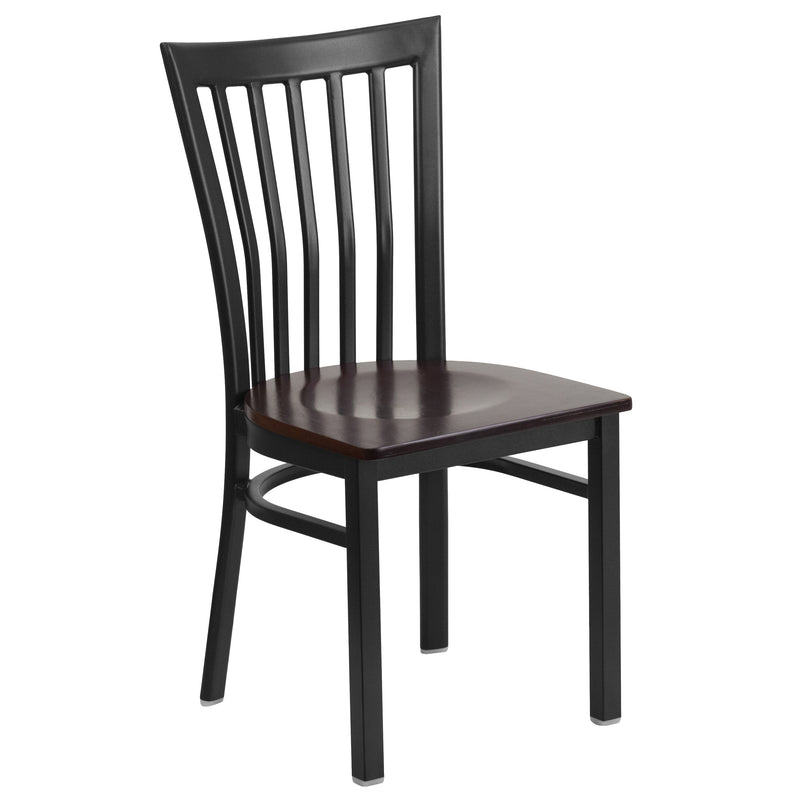 SINGLEWAVE Series Black School House Back Metal Restaurant Chair - Walnut Wood Seat