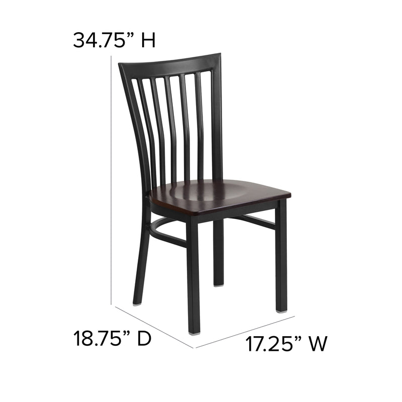 SINGLEWAVE Series Black School House Back Metal Restaurant Chair - Walnut Wood Seat