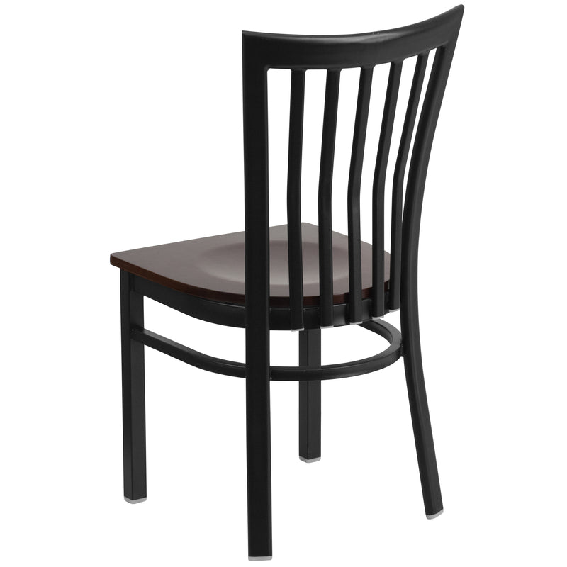 SINGLEWAVE Series Black School House Back Metal Restaurant Chair - Walnut Wood Seat