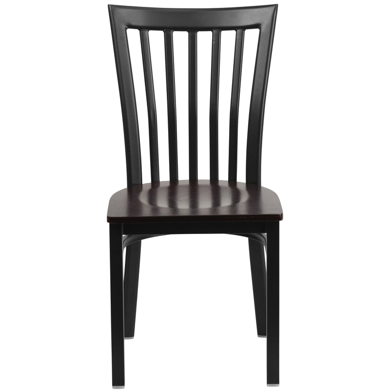 SINGLEWAVE Series Black School House Back Metal Restaurant Chair - Walnut Wood Seat