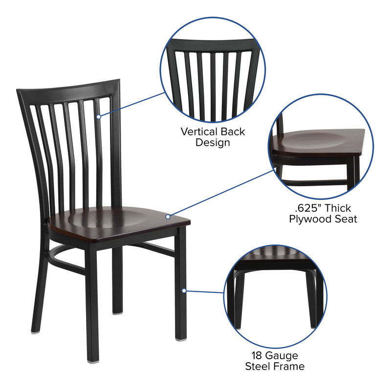 SINGLEWAVE Series Black School House Back Metal Restaurant Chair - Walnut Wood Seat