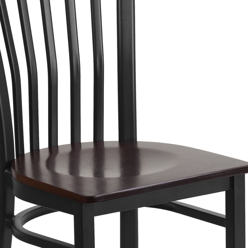 SINGLEWAVE Series Black School House Back Metal Restaurant Chair - Walnut Wood Seat