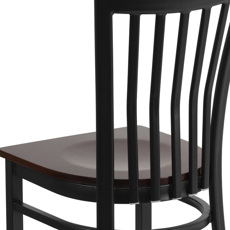 SINGLEWAVE Series Black School House Back Metal Restaurant Chair - Walnut Wood Seat