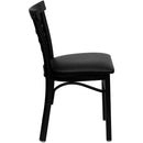 SINGLEWAVE Series Black Three-Slat Ladder Back Metal Restaurant Chair - Black Vinyl Seat