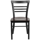SINGLEWAVE Series Black Three-Slat Ladder Back Metal Restaurant Chair - Walnut Wood Seat