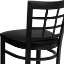 SINGLEWAVE Series Black Window Back Metal Restaurant Barstool - Black Vinyl Seat