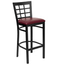 SINGLEWAVE Series Black Window Back Metal Restaurant Barstool - Burgundy Vinyl Seat