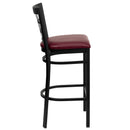 SINGLEWAVE Series Black Window Back Metal Restaurant Barstool - Burgundy Vinyl Seat