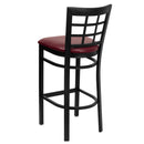 SINGLEWAVE Series Black Window Back Metal Restaurant Barstool - Burgundy Vinyl Seat
