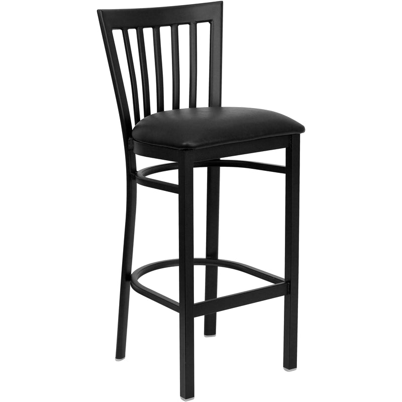 SINGLEWAVE Series Black School House Back Metal Restaurant Barstool - Black Vinyl Seat