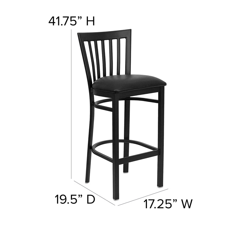 SINGLEWAVE Series Black School House Back Metal Restaurant Barstool - Black Vinyl Seat