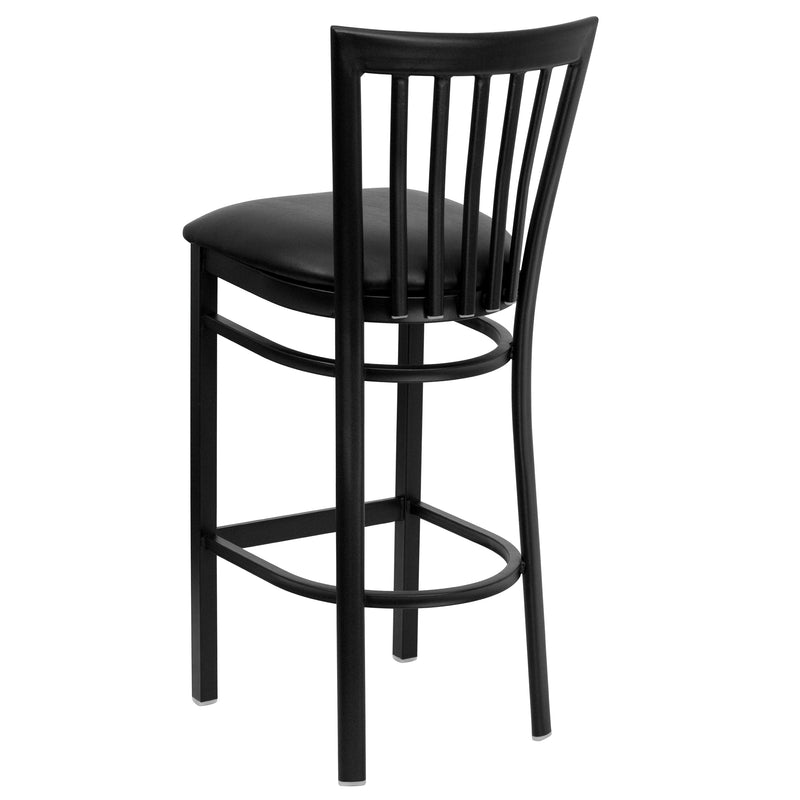 SINGLEWAVE Series Black School House Back Metal Restaurant Barstool - Black Vinyl Seat