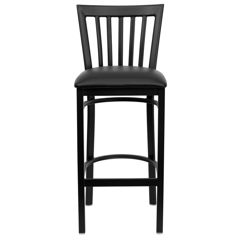 SINGLEWAVE Series Black School House Back Metal Restaurant Barstool - Black Vinyl Seat