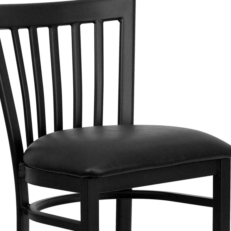 SINGLEWAVE Series Black School House Back Metal Restaurant Barstool - Black Vinyl Seat