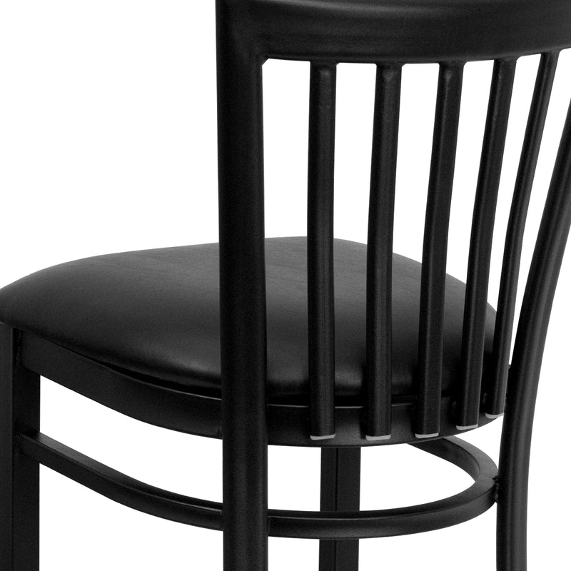 SINGLEWAVE Series Black School House Back Metal Restaurant Barstool - Black Vinyl Seat