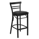 SINGLEWAVE Series Black Two-Slat Ladder Back Metal Restaurant Barstool - Black Vinyl Seat