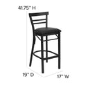 SINGLEWAVE Series Black Two-Slat Ladder Back Metal Restaurant Barstool - Black Vinyl Seat