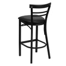 SINGLEWAVE Series Black Two-Slat Ladder Back Metal Restaurant Barstool - Black Vinyl Seat