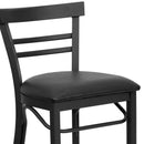 SINGLEWAVE Series Black Two-Slat Ladder Back Metal Restaurant Barstool - Black Vinyl Seat