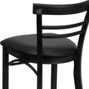 SINGLEWAVE Series Black Two-Slat Ladder Back Metal Restaurant Barstool - Black Vinyl Seat