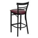 SINGLEWAVE Series Black Two-Slat Ladder Back Metal Restaurant Barstool - Burgundy Vinyl Seat