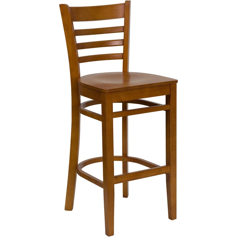 SINGLEWAVE Series Ladder Back Cherry Wood Restaurant Barstool