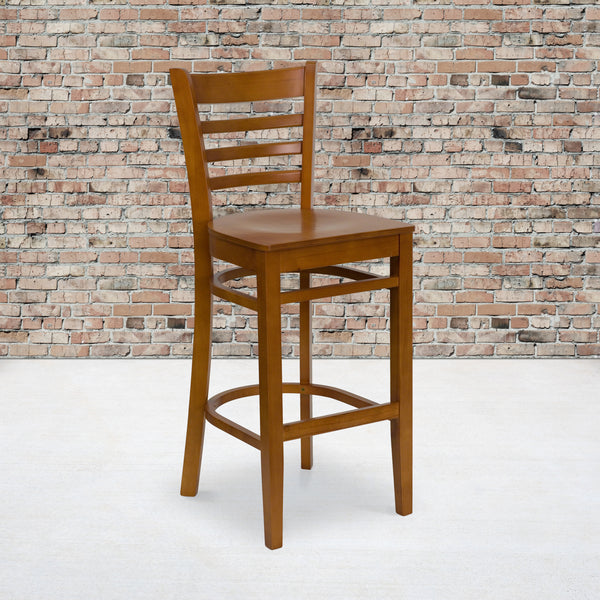 SINGLEWAVE Series Ladder Back Cherry Wood Restaurant Barstool