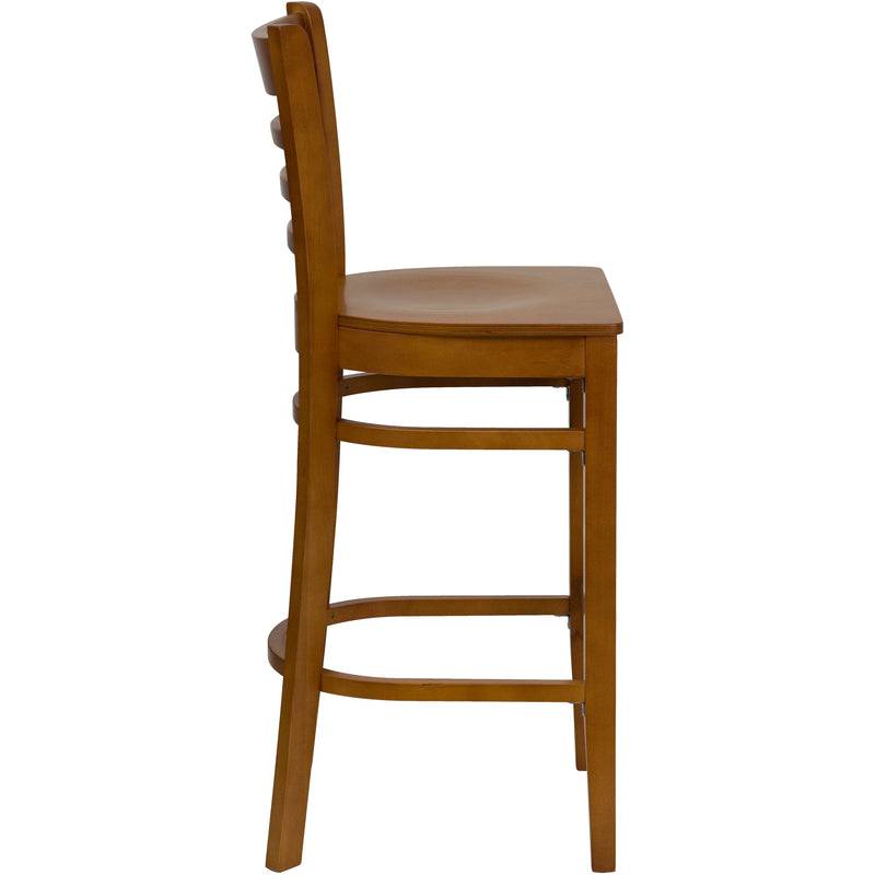 SINGLEWAVE Series Ladder Back Cherry Wood Restaurant Barstool