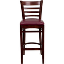 SINGLEWAVE Series Ladder Back Mahogany Wood Restaurant Barstool - Burgundy Vinyl Seat